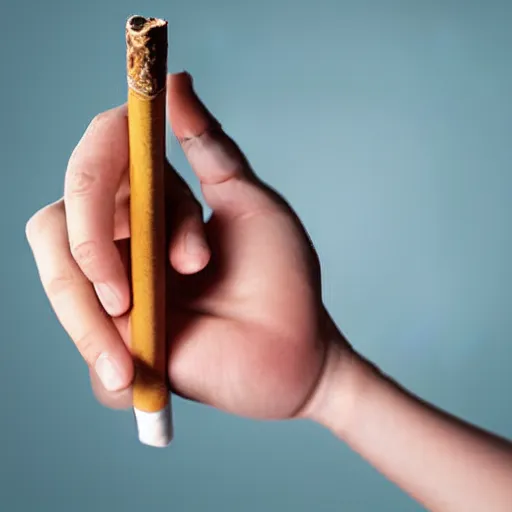 Image similar to cigarette in fingers, hand holding cigarette, hyper realistic