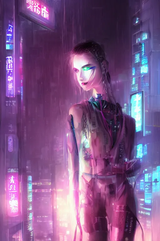 Image similar to portrait futuristic unstable cyberpunk young female Berserker, in futuristic heavily raindrop tokyo rooftop cyberpunk night, ssci-fi, fantasy, intricate, very very beautiful, elegant, neon light, highly detailed, digital painting, concept art, human anatomy, soft light, hdri, smooth, sharp focus, illustration, art by tian zi and craig mullins and WLOP and alphonse mucha
