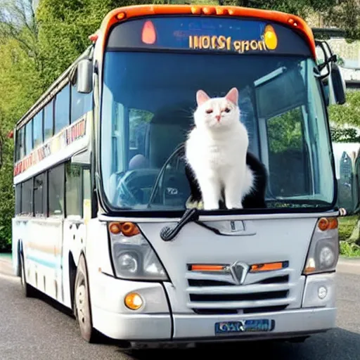 Prompt: a cat working as a bus driver