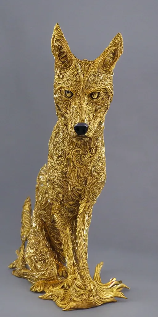 Image similar to gorgeous wolf statue with gold filigree