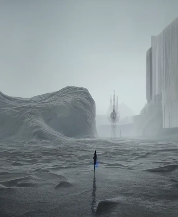 Image similar to surreal covenant deformation in the exploration, futuristic white architecture in the beach in iceland, foggy, highly detailed, digital painting, arstation, concept art, hyperealistic octane render, unreal engine,