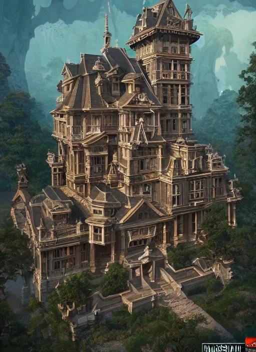 Prompt: a diamond carved mansion on a mystic groove, mysticism, art style by kim jung gi karl marx greg rutkowski ghibli, au naturel, hyper detailed, digital art, trending in artstation, cinematic lighting, studio quality, smooth render, unreal engine 5 rendered, octane rendered