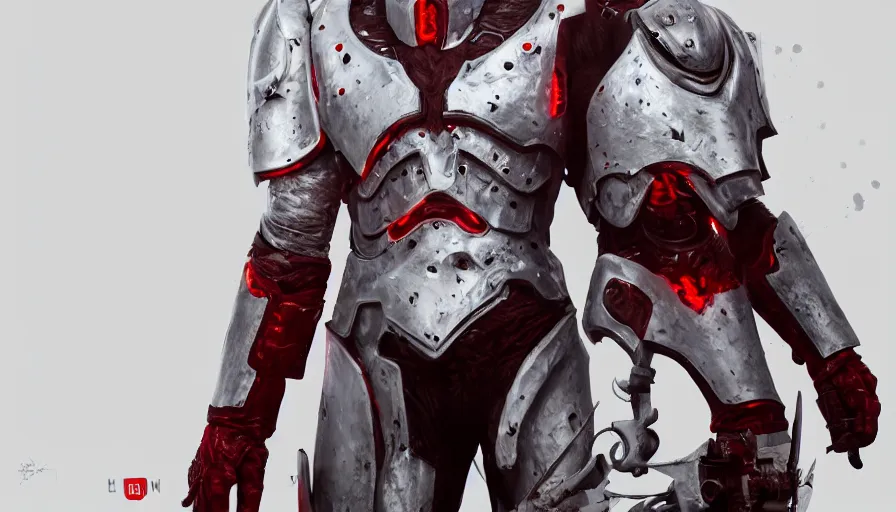 Image similar to unmasked joe biden in white metal armor with red lights in it, white background, hyperdetailed, artstation, cgsociety, 8 k