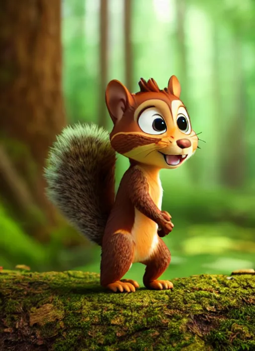 Prompt: squirrel as nendoroid walking in the woods in the croods movie style, anime, disney, pixar, 8 k, hd, dof, kodak film, volumetric lighting, subsurface scattering, photorealistic, octane render, details