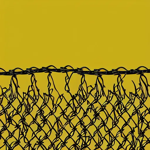 Prompt: a barbed wire fence in front of a gradient background