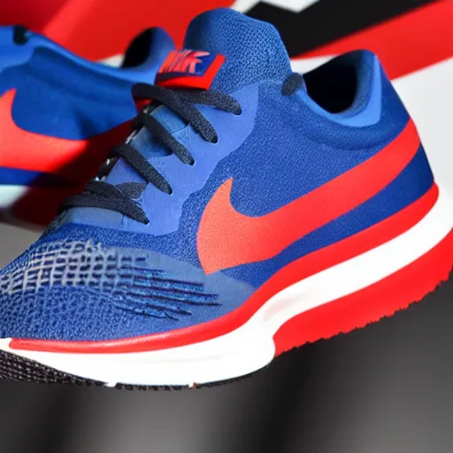 Image similar to close up product still of The New Captain America Nike sneakers, 4k