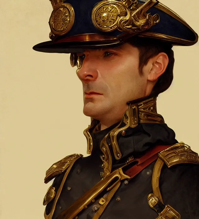 Prompt: portrait of an bavarian man wearing a traditional nineteenth century bavarian empire military uniform, metal shoulder pauldrons, intricate, highly detailed, digital painting, artstation, concept art, sharp focus, cinematic lighting, illustration, art by artgerm and greg rutkowski, alphonse mucha, cgsociety