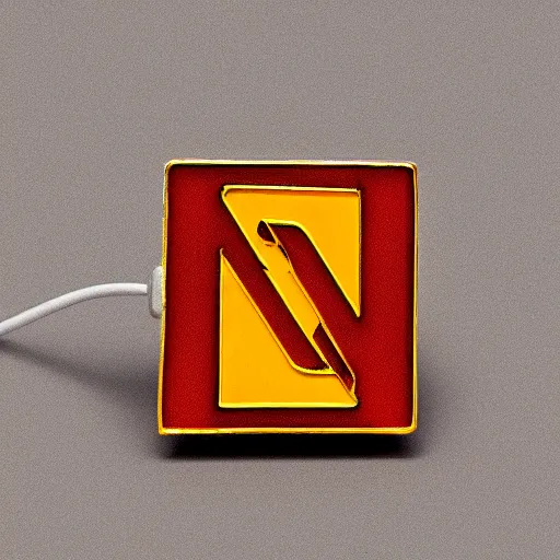 Image similar to a photo of a retro minimalistic clean fire warning enamel pin, studio lighting, behance