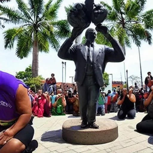 Image similar to people praying for a big statue of Jair bolsonaro
