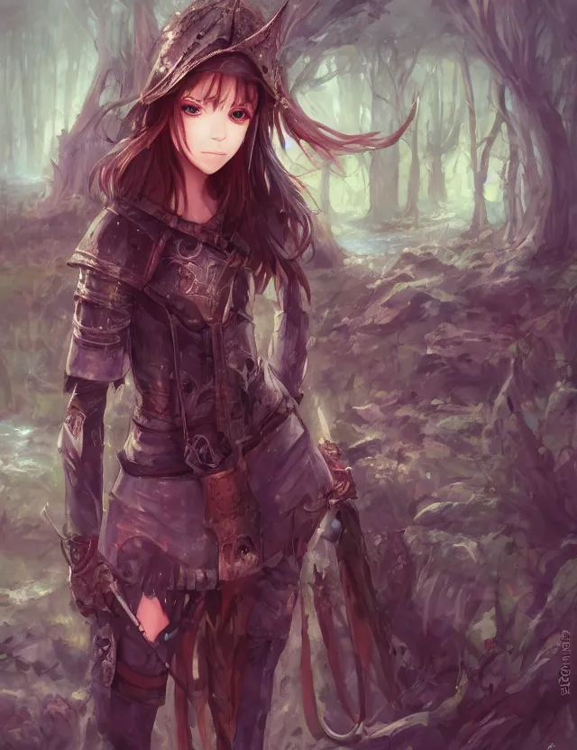 Image similar to scenic wide angle portrait of a teenage girl, confident knight's outfit, swamp, anime in fantasy style, trending artwork, painted in anime painter studio, by anato finstark, tony sart, marc simonetti and an anime artist, collaboration