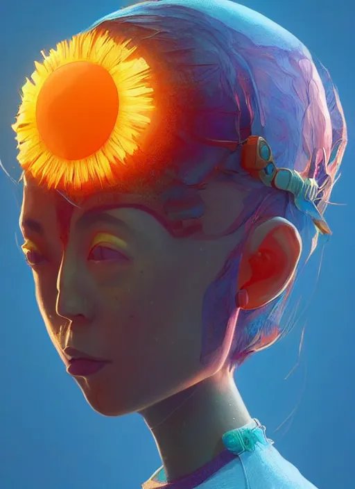 Image similar to colourful caricature - 3 d vfx art - of the sun, art style by james jean & hsiao - ron cheng, character concept art, unreal engine render, digital illustration, sharp, intricate detail, volumetric light, ray tracing, soft light, symmetric, pinterest, artstation, behance,