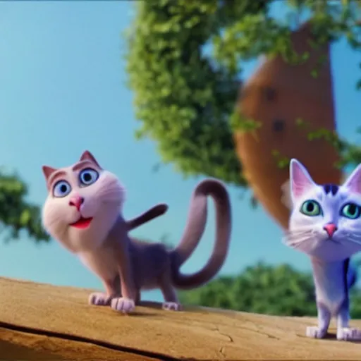 Prompt: still of a Pixar film about gay cats