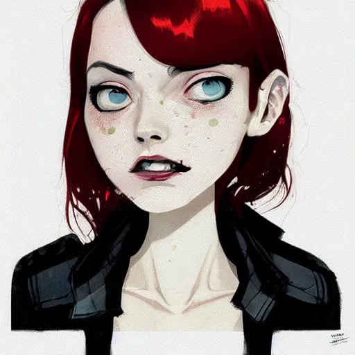 Prompt: Highly detailed portrait of pretty punk zombie young lady with, freckles and beautiful hair by Atey Ghailan, by Loish, by Bryan Lee O'Malley, by Cliff Chiang, inspired by image comics, inspired by graphic novel cover art, inspired by izombie, inspired by scott pilgrim !! Gradient red, black and white color scheme ((grafitti tag brick wall background)), trending on artstation