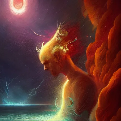 Image similar to male, a mind forever voyaging, fantasy, sea, cosmos, eternity, anato finnstark