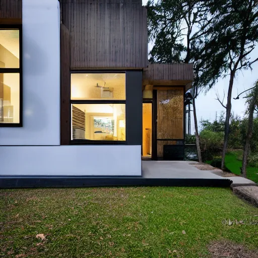 Prompt: late late modernist home, front house exterior photo