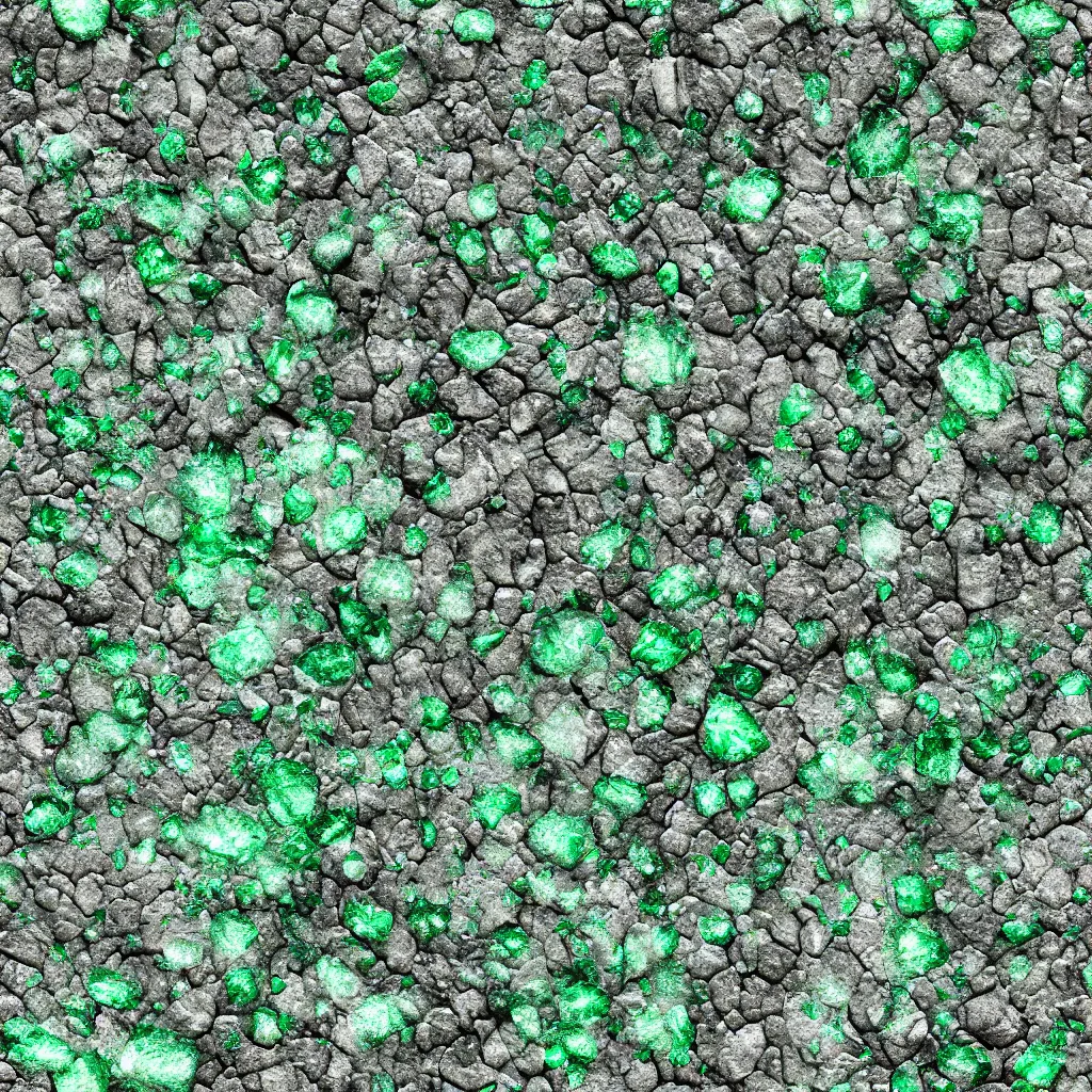 Image similar to long green crystals sticking out of the rock surface, detailed ground terrain albedo texture, flat, 2 d texture, seamless