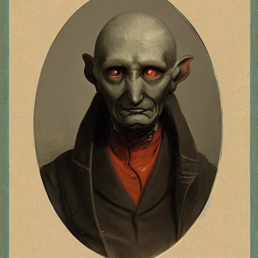 Image similar to male gray alien portrait, extraterrestrial by andreas achenbach