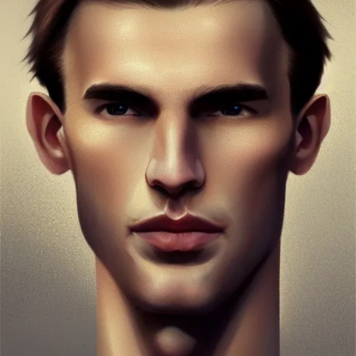 Image similar to tall man in his twenties with brown blond short quiff hair and thin slightly round facial structure with cleft chin, straight eyebrows and prominent nose, good definition of cheekbones, big hazel nut brown eyes, narrow face, slim body, atmospheric lighting, painted, intricate, 4 k, highly detailed by charlie bowater