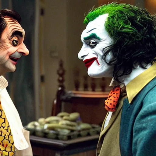 Image similar to romance scene of mr. bean and the joker making out in batman vs bean, 2 0 2 0