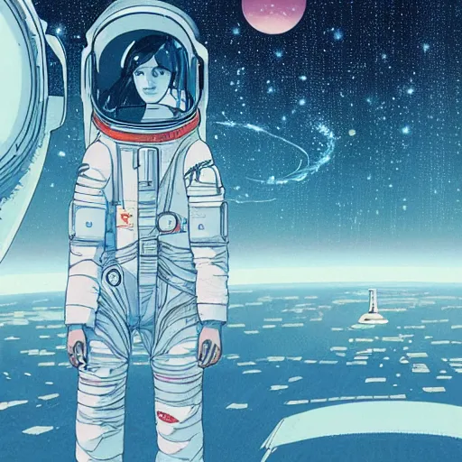 Prompt: emma watson light novel illustration as an astronaut by makoto shinkai by victo ngai