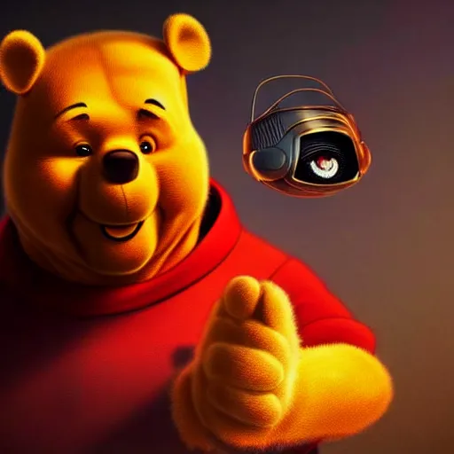 Prompt: xi jinping : : polished evil cyborg dictator winnie the pooh : : weta pixar movie still photo : : hi - fructose, sci fi decadent highly - detailed digital painting, golden ratio, octane render, artstation, smooth, sharp focus, scott robertson, artgerm, mucha, loish, wlop : :