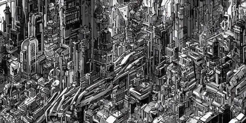 Prompt: mechanical futuristic city in the style of Akira!