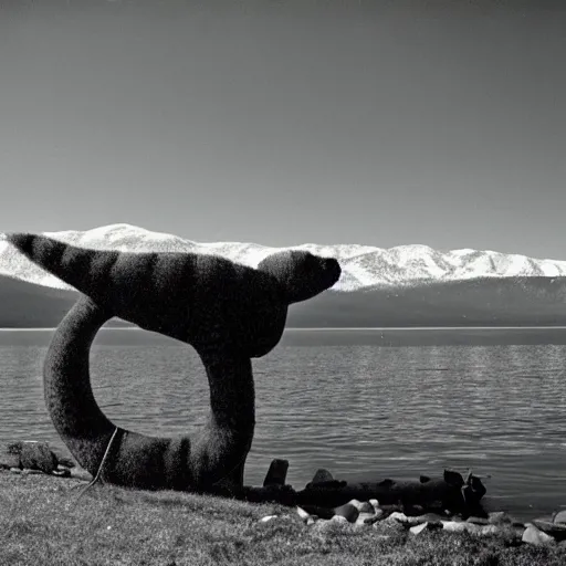 Prompt: nessie at lake tahoe, vintage film, 5 0 mm