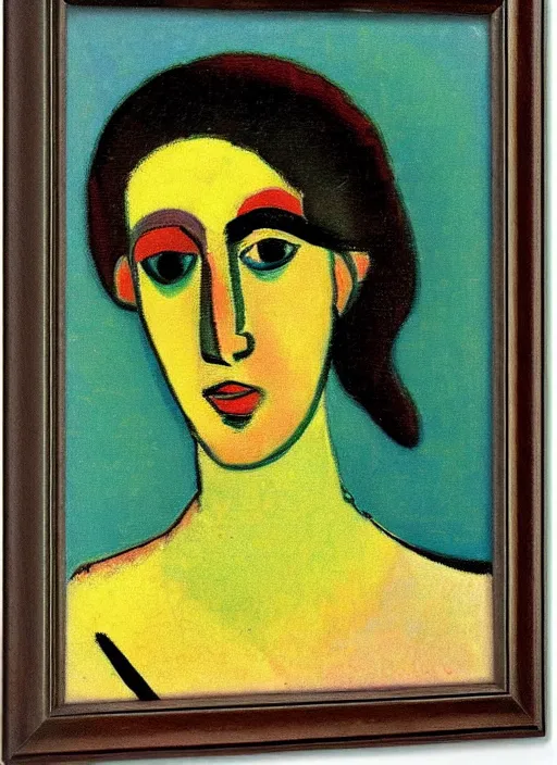 Image similar to a portrait of a pretty sewer punk young lady by alexej von jawlensky