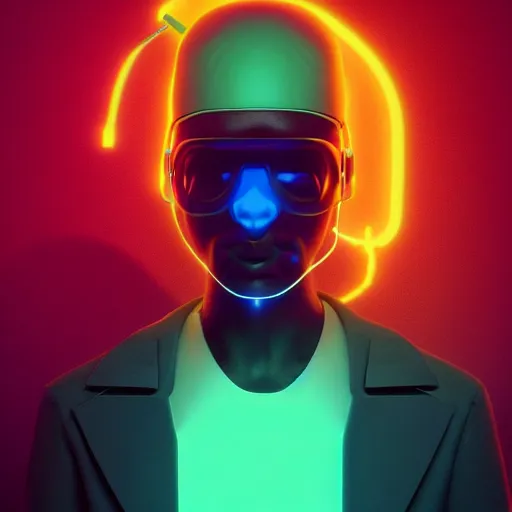 Image similar to a man wearing a futuristic headpiece with a cigarette in his mouth, cyberpunk art by Beeple, zbrush central contest winner, retrofuturism, darksynth, synthwave, retrowave