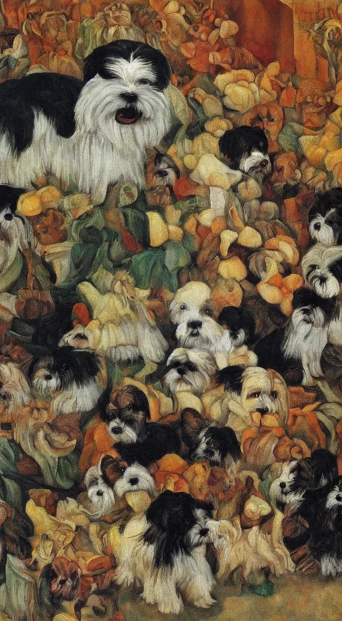 Prompt: a havanese dog in mexico, painting by diego rivera