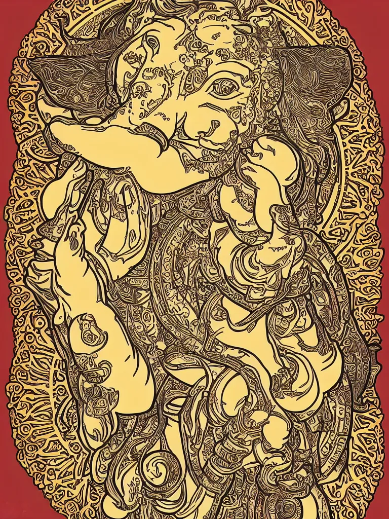 Image similar to portrait of ganesha art by alphonse mucha sticker, colorful, illustration, highly detailed, art nouveau, simple, smooth and clean vector curves, no jagged lines, vector art, smooth