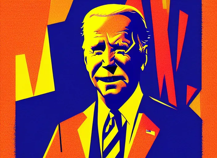 Prompt: Portrait of Joe Biden, colorful,modern art deco, risograph,Mads Berg, Karolis Strautniekas, stippled light, editorial illustration, detailed, matte print