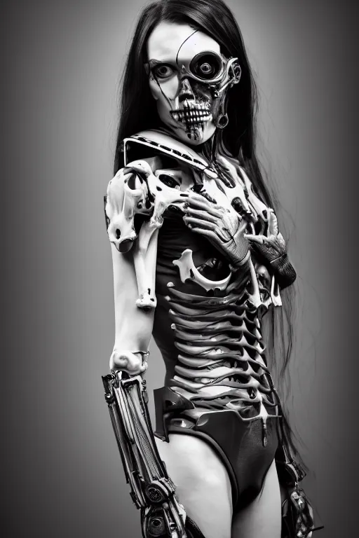 Prompt: a beautifull anatomialy perfect cyberpunk woman model, wearing organic bone armor, luxury materials, symmetrical, cinematic, elegant, professional studio light, real dlsr photography, sharp focus, 4 k, ultra hd, sense of awe, high fashion