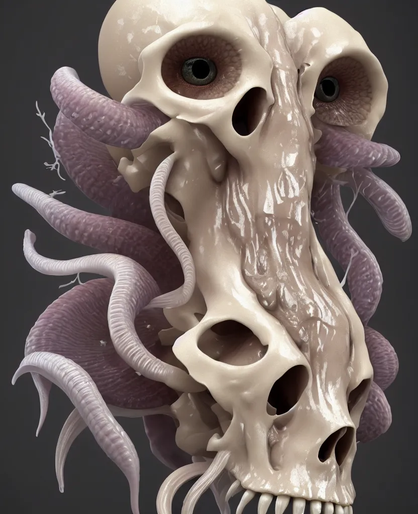 Image similar to goddess princess face close-up portrait ram skull. hard surface sculpting zbrush. jellyfish phoenix head, nautilus, orchid, skull, betta fish, bioluminiscent creatures, intricate artwork by Tooth Wu and wlop and beeple. octane render, trending on artstation, greg rutkowski very coherent symmetrical artwork. cinematic, hyper realism, high detail, octane render, 8k