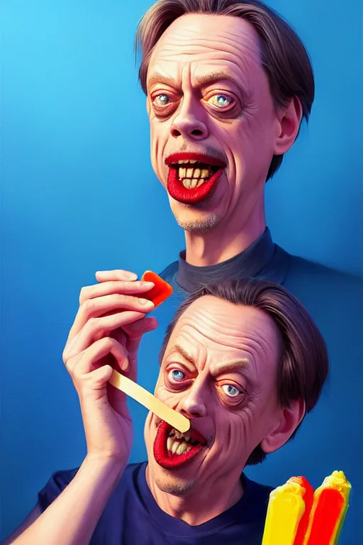 Image similar to Steve Buscemi with a popsicle, highly detailed, 2d game fanart behance hd by Jesper Ejsing, by RHADS, Makoto Shinkaih and Lois van baarle, ilya kuvshinov, rossdraws global illumination, cinematic, hyper-realistic, depth of field, coherent, high definition, 8k resolution octane renderer, artstation