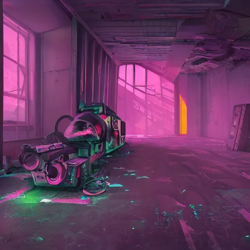 Image similar to !dream arriving on a derelict space station, ominous, epic, wonderfully colorful, illustration, ink lines, accurate, weird, neon ink, clean, minimal, 8k, octane render