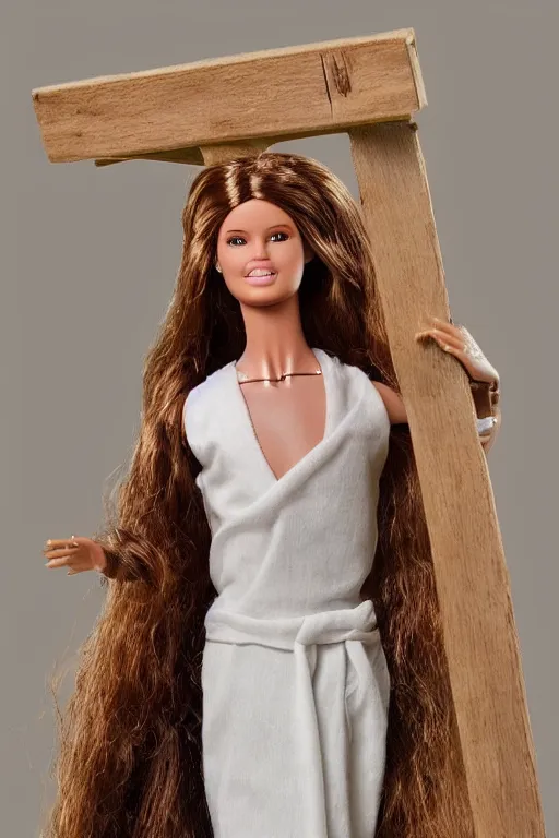 Image similar to jesus crucified barbie doll, photorealistic, highly detailed,