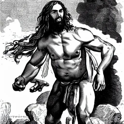 Image similar to jesus christ as a hulking, slavering troll