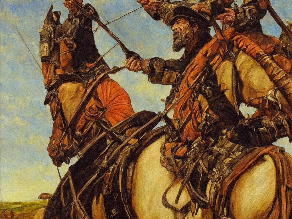 Image similar to portrait of a don don quixote, windmill, realism, oil painting, highly detailed, pre - raphaelite style