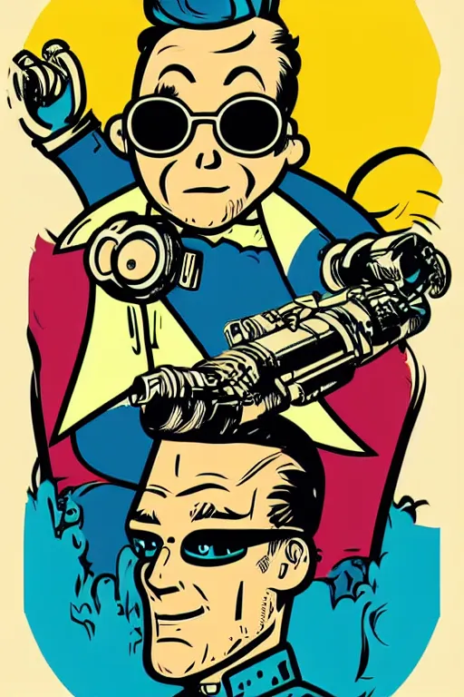 Image similar to fallout 7 6 retro futurist illustration art by butcher billy, sticker, colorful, illustration, highly detailed, simple, smooth and clean vector curves, no jagged lines, vector art, smooth andy warhol style