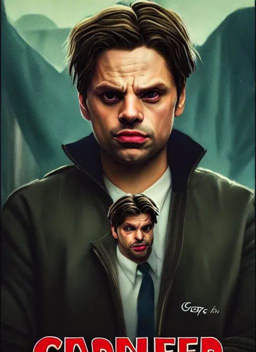 Prompt: highly detailed comedy caper movie poster with sebastian stan as a sentient flan by greg rutkowski, masterpiece, 1 0 / 1 0