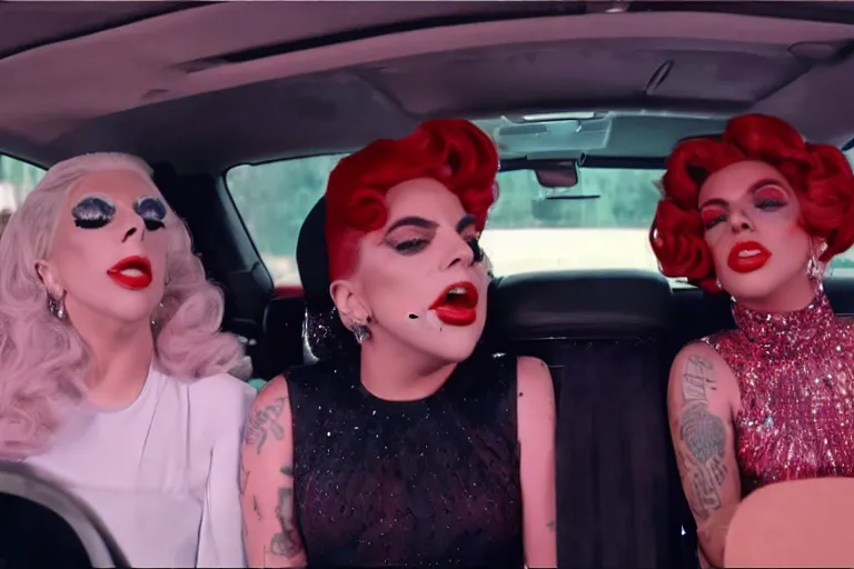 Image similar to lady gaga and judy garland in carpool karaoke, lady gaga, judy garland, red weapon 8 k s 3 5, cooke anamorphic / i lenses, highly detailed, cinematic lighting