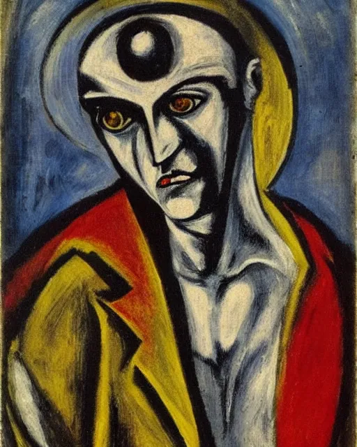 Image similar to Max Beckmann. El Greco. Oil on canvas. Portrait of a demon.