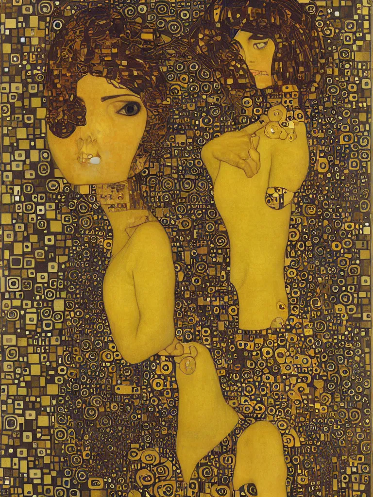 Prompt: isometric symmetrical futuristic female portrait by klimt