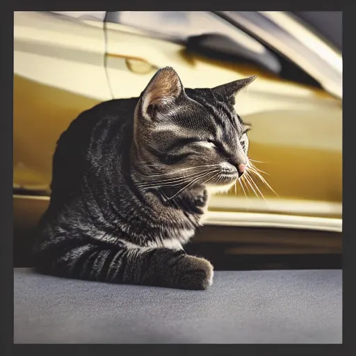 Image similar to cat eating a car, photorealistic, studio