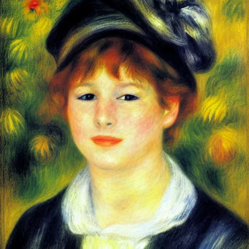 Prompt: Renoir portrait Little Irene but with a smiling Black woman.