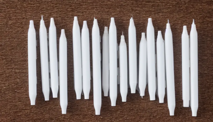 Prompt: a hundred white plastic pens have fallen, hyperrealistic shaded