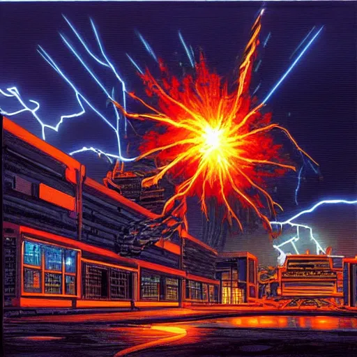 power transformer exploding from lightning strike, Stable Diffusion