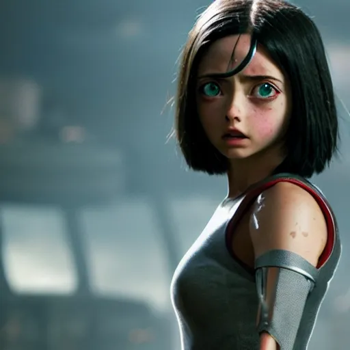 Image similar to Ana De Armas as Alita in Alita:Battle Angel, Film Still, 35mm dramatic lighting, cinematic, deep focus, styleframe,