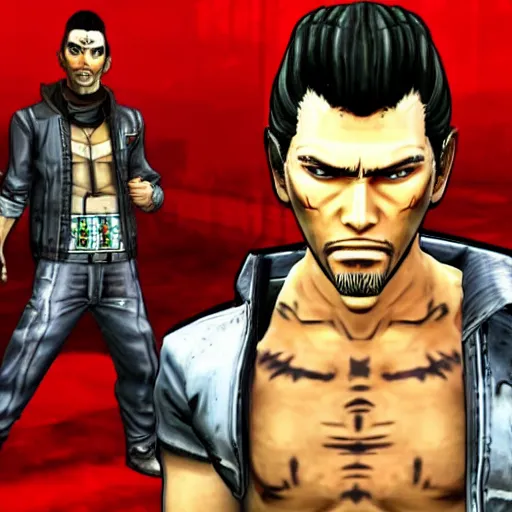 Prompt: Kazuma Kiryu in Borderlands 2